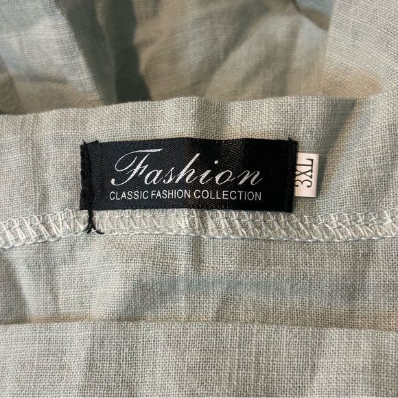 Cotton Linen Sage Green Adjustable Strap Pocket Overalls 3XL - Picture 9 of 9